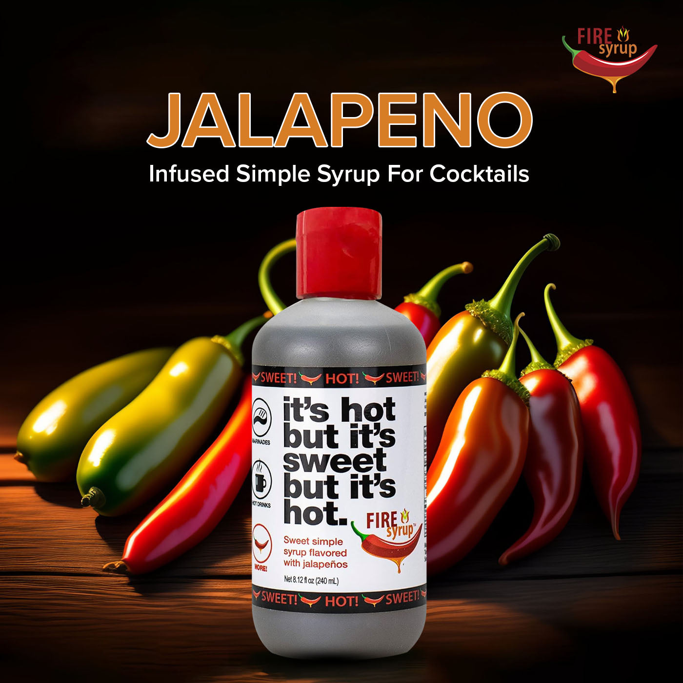 Fire Syrup - Jalapeno Infused Simple Syrup - 8 oz. Bottle