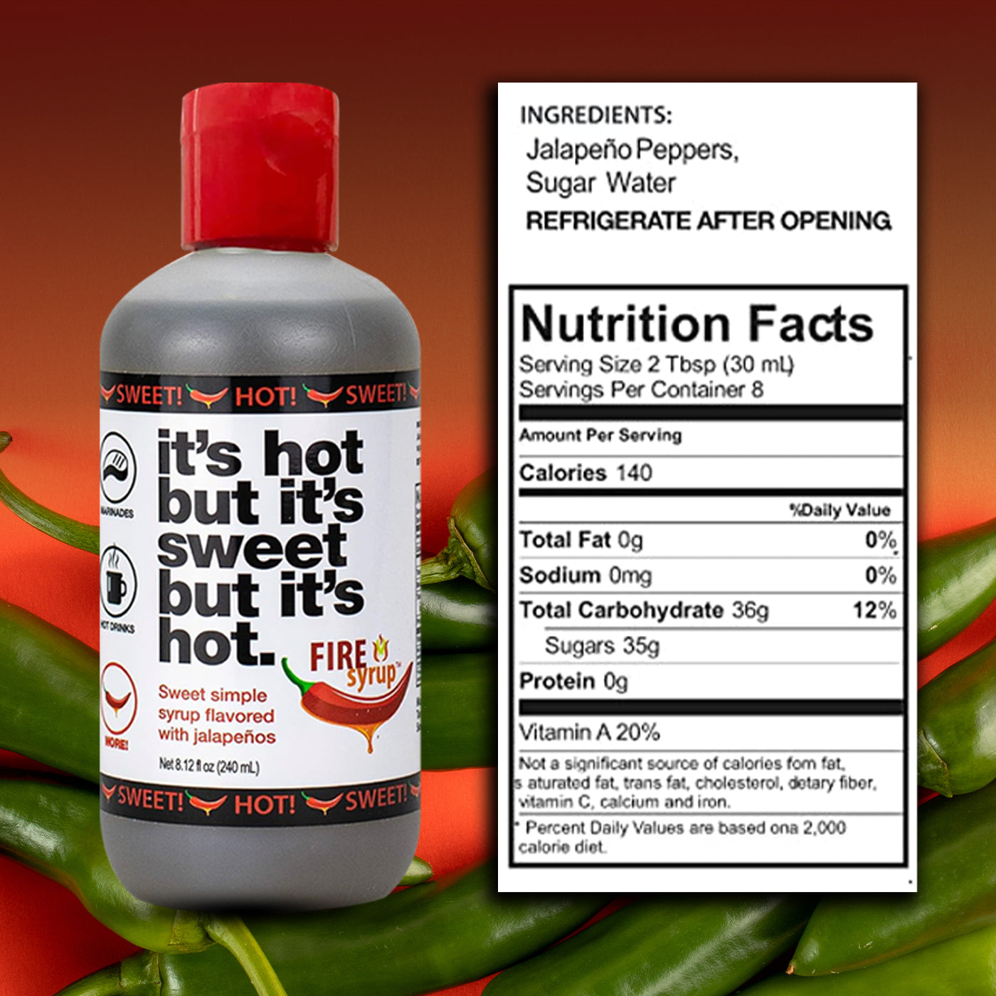 Fire Syrup - Jalapeno Infused Simple Syrup - 8 oz. Bottle